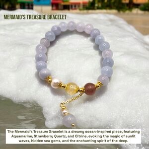 8 mm Aquamarine, Strawberry Quartz and Citrine charm bracelet
